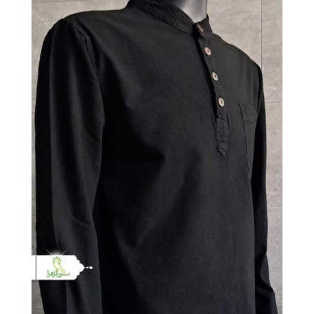 پیراهن الیاف مشکی 4 دکمه