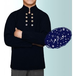 پیراهن الیاف طبیعی مدل 8 دکمه مشکی کودک و نوجوان