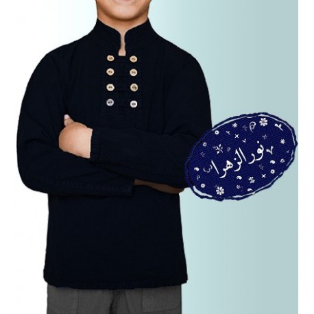 پیراهن الیاف طبیعی مدل 8 دکمه مشکی کودک و نوجوان